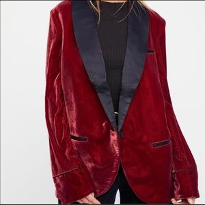 New Free People Red Velvet Tuxedo Style Blazer